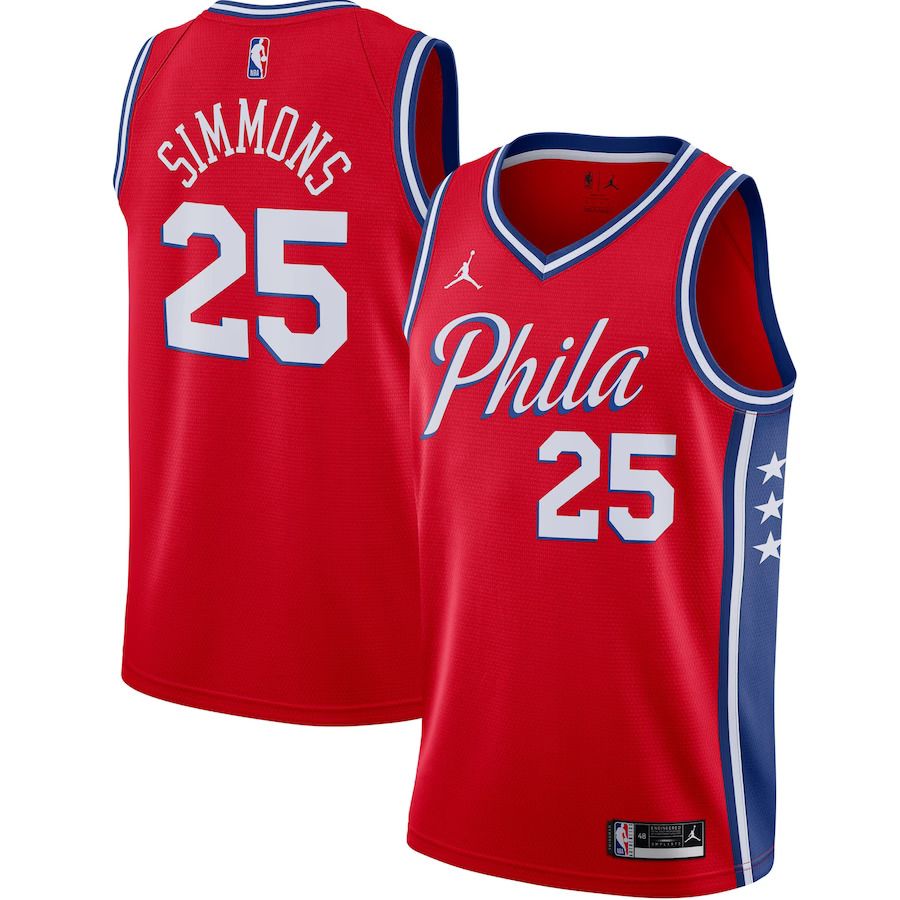 Men Philadelphia 76ers 25 Ben Simmons Jordan Brand Red Swingman NBA Jersey